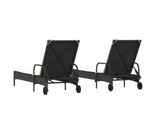 Sauļošanās Zviļņi Ar Matračiem, 2 Gab., Melna Pe Rotangpalma Vidaxl