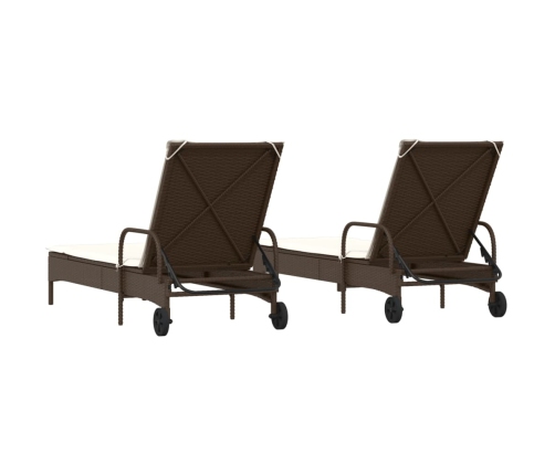 vidaXL sauļošanās zviļņi, ar matračiem, 2 gab., brūna PE rotangpalma