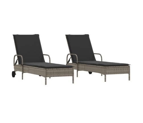 Sauļošanās Zviļņi Ar Matračiem 2Gab Gaiši Pelēka Pe Rotangpalma Vidaxl