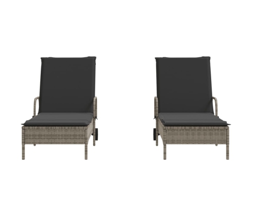 Sauļošanās Zviļņi Ar Matračiem 2Gab Gaiši Pelēka Pe Rotangpalma Vidaxl