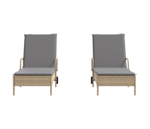 vidaXL sauļošanās zviļņi ar matračiem, 2 gab., bēša PE rotangpalma