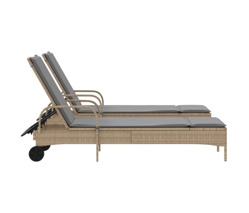 vidaXL sauļošanās zviļņi ar matračiem, 2 gab., bēša PE rotangpalma