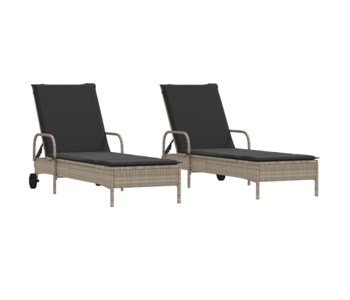 vidaXL sauļošanās zviļņi 2gab ar matračiem gaiši pelēka PE rotangpalma