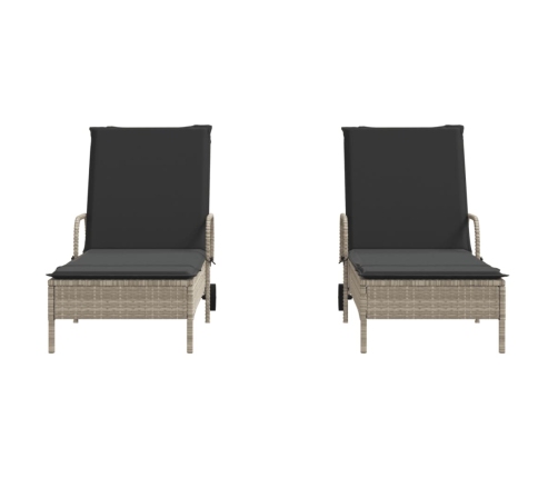 vidaXL sauļošanās zviļņi 2gab ar matračiem gaiši pelēka PE rotangpalma