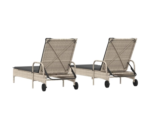 vidaXL sauļošanās zviļņi 2gab ar matračiem gaiši pelēka PE rotangpalma