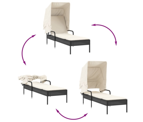 vidaXL sauļošanās zviļņi 2 gab., ar jumtiņiem un galdu, PE rotangpalma