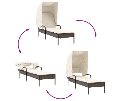 vidaXL sauļošanās zviļņi 2 gab., ar jumtiņiem un galdu, PE rotangpalma