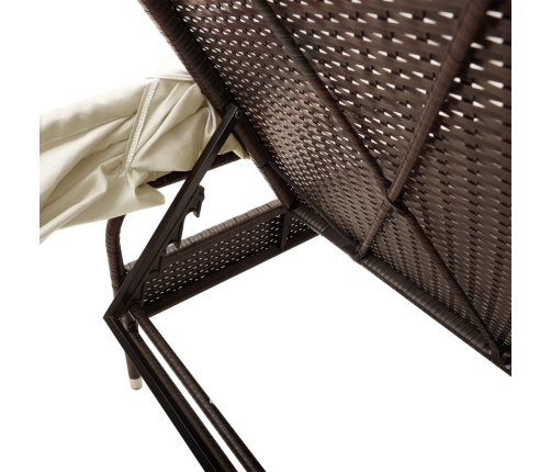 vidaXL sauļošanās zviļņi 2 gab., ar jumtiņiem un galdu, PE rotangpalma