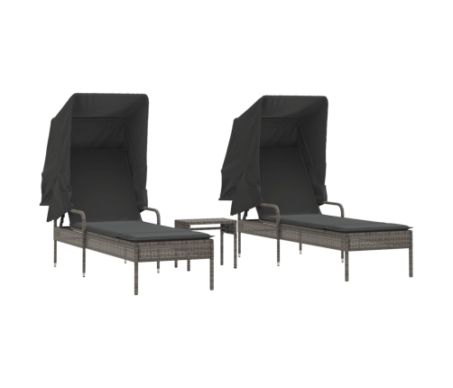 Sauļošanās Zviļņi 2 Gab., Ar Jumtiņiem Un Galdu, Pe Rotangpalma Vidaxl