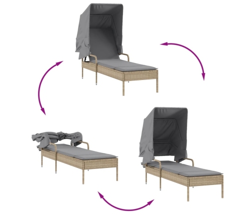 vidaXL sauļošanās zviļņi 2 gab., ar jumtiņiem un galdu, PE rotangpalma