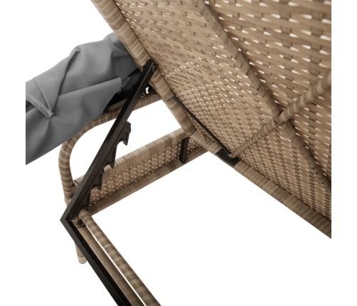 vidaXL sauļošanās zviļņi 2 gab., ar jumtiņiem un galdu, PE rotangpalma