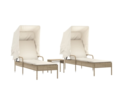 Sauļošanās Zviļņi 2 Gab., Ar Jumtiņiem Un Galdu, Pe Rotangpalma Vidaxl