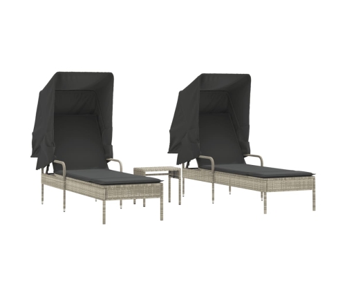 vidaXL sauļošanās zviļņi 2 gab., ar jumtiņiem un galdu, PE rotangpalma