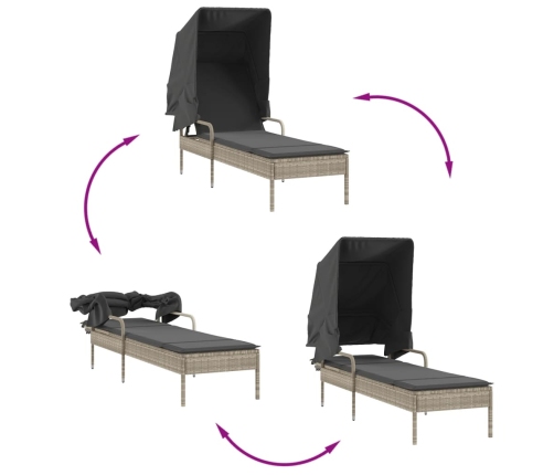 vidaXL sauļošanās zviļņi 2 gab., ar jumtiņiem un galdu, PE rotangpalma
