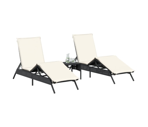 Sauļošanās Zviļņi Ar Matračiem, 2 Gab., Melna Pe Rotangpalma Vidaxl