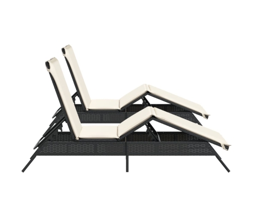 Sauļošanās Zviļņi Ar Matračiem, 2 Gab., Melna Pe Rotangpalma Vidaxl