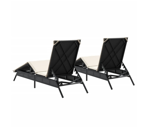 Sauļošanās Zviļņi Ar Matračiem, 2 Gab., Melna Pe Rotangpalma Vidaxl