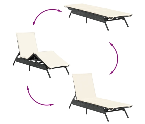 Sauļošanās Zviļņi Ar Matračiem, 2 Gab., Melna Pe Rotangpalma Vidaxl