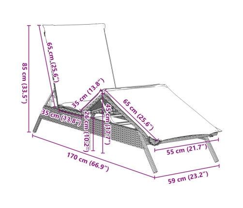 Sauļošanās Zviļņi Ar Matračiem, 2 Gab., Melna Pe Rotangpalma Vidaxl
