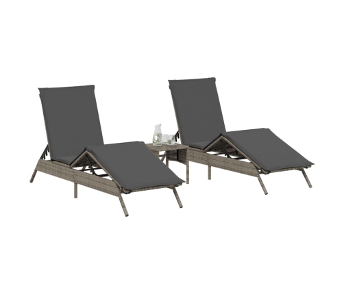 vidaXL sauļošanās zviļņi ar matračiem 2gab gaiši pelēka PE rotangpalma