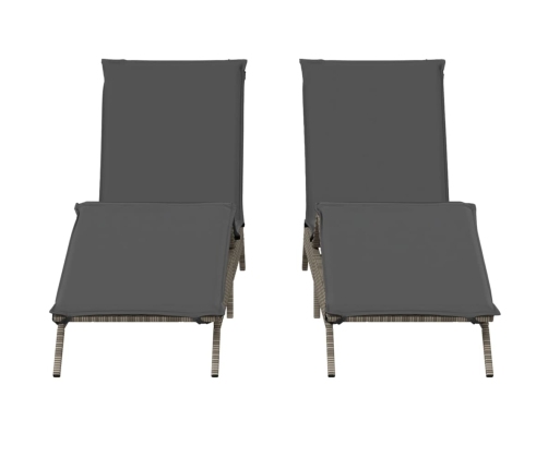 vidaXL sauļošanās zviļņi ar matračiem 2gab gaiši pelēka PE rotangpalma