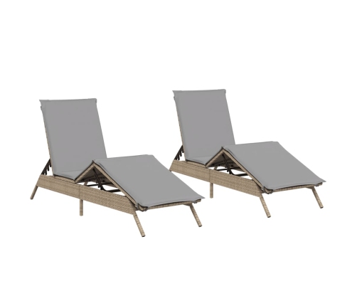 vidaXL sauļošanās zviļņi ar matračiem, 2 gab., bēša PE rotangpalma