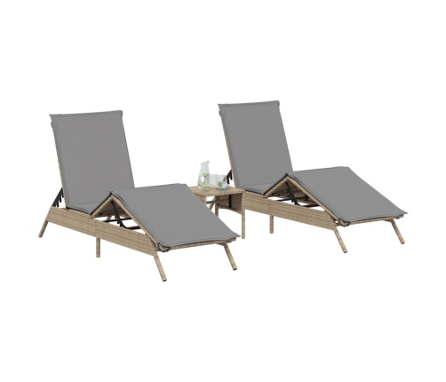 vidaXL sauļošanās zviļņi ar matračiem, 2 gab., bēša PE rotangpalma