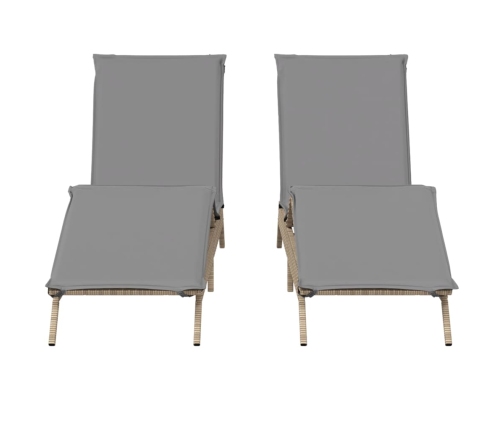 vidaXL sauļošanās zviļņi ar matračiem, 2 gab., bēša PE rotangpalma