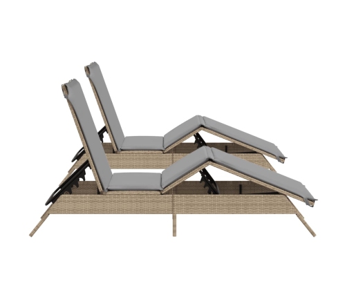 vidaXL sauļošanās zviļņi ar matračiem, 2 gab., bēša PE rotangpalma