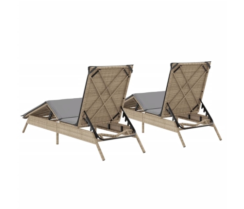 vidaXL sauļošanās zviļņi ar matračiem, 2 gab., bēša PE rotangpalma