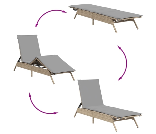 vidaXL sauļošanās zviļņi ar matračiem, 2 gab., bēša PE rotangpalma