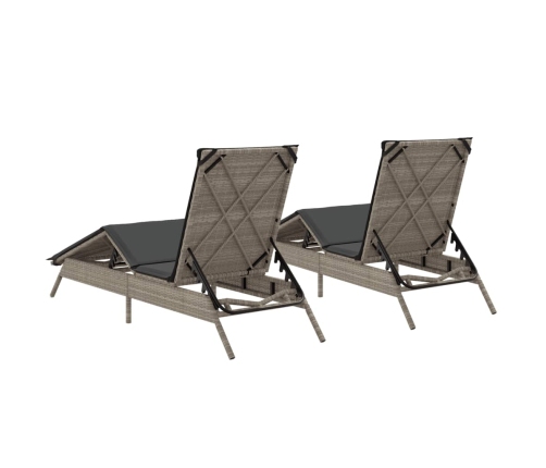 vidaXL sauļošanās zviļņi 2gab ar matračiem gaiši pelēka PE rotangpalma