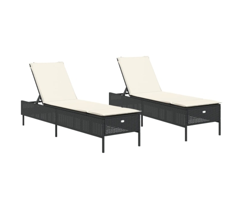 vidaXL sauļošanās zviļņi ar matračiem, 2 gab., melna PE rotangpalma