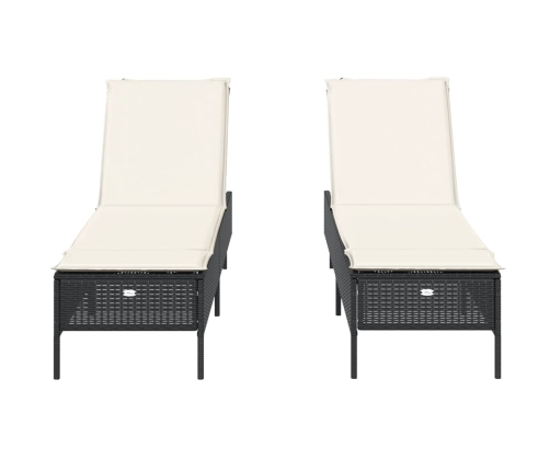 vidaXL sauļošanās zviļņi ar matračiem, 2 gab., melna PE rotangpalma