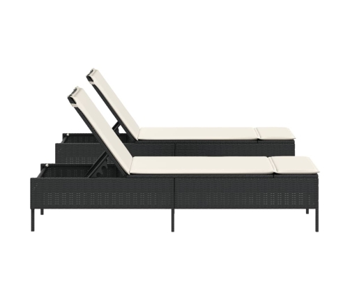 vidaXL sauļošanās zviļņi ar matračiem, 2 gab., melna PE rotangpalma