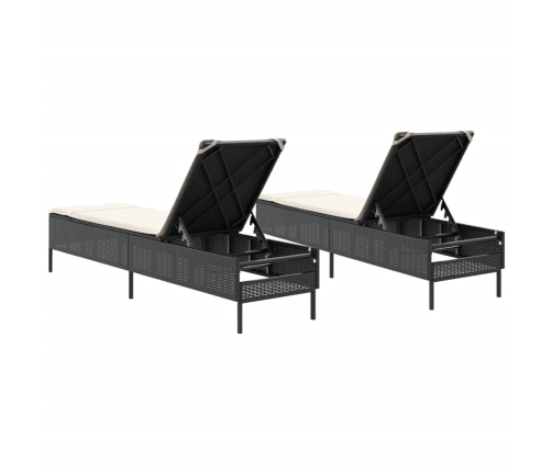 vidaXL sauļošanās zviļņi ar matračiem, 2 gab., melna PE rotangpalma