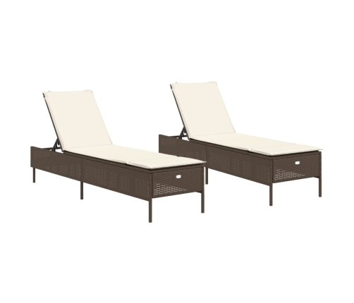 vidaXL sauļošanās zviļņi, ar matračiem, 2 gab., brūna PE rotangpalma
