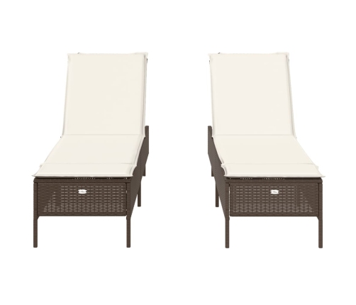 vidaXL sauļošanās zviļņi, ar matračiem, 2 gab., brūna PE rotangpalma