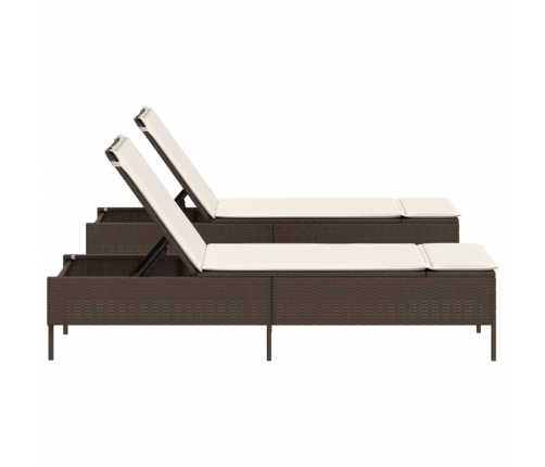 vidaXL sauļošanās zviļņi, ar matračiem, 2 gab., brūna PE rotangpalma