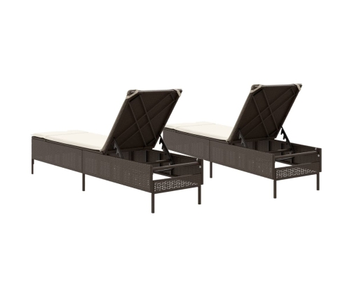vidaXL sauļošanās zviļņi, ar matračiem, 2 gab., brūna PE rotangpalma