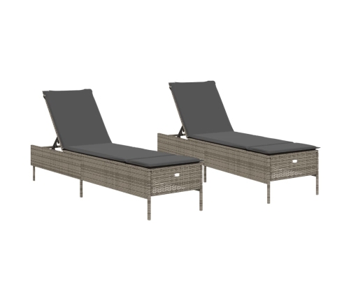 vidaXL sauļošanās zviļņi ar matračiem 2gab gaiši pelēka PE rotangpalma
