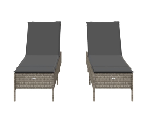 vidaXL sauļošanās zviļņi ar matračiem 2gab gaiši pelēka PE rotangpalma