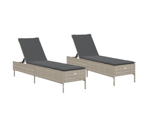 Sauļošanās Zviļņi 2Gab Ar Matračiem Gaiši Pelēka Pe Rotangpalma Vidaxl