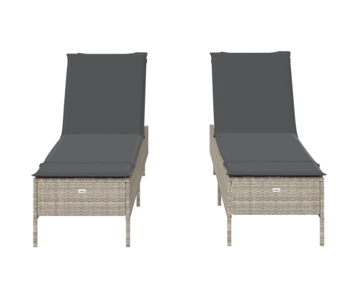 Sauļošanās Zviļņi 2Gab Ar Matračiem Gaiši Pelēka Pe Rotangpalma Vidaxl