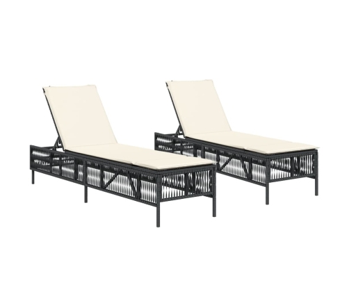 vidaXL sauļošanās zviļņi ar matračiem, 2 gab., melna PE rotangpalma