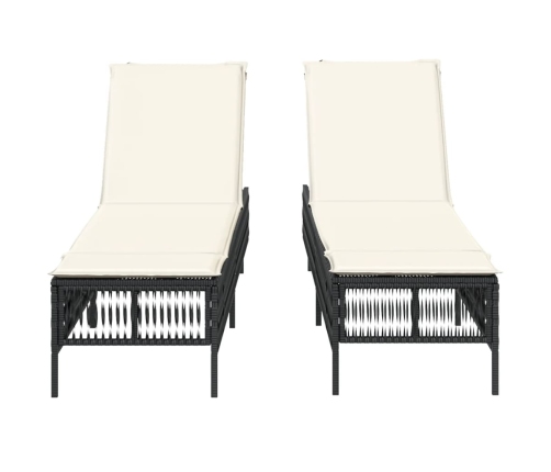 vidaXL sauļošanās zviļņi ar matračiem, 2 gab., melna PE rotangpalma