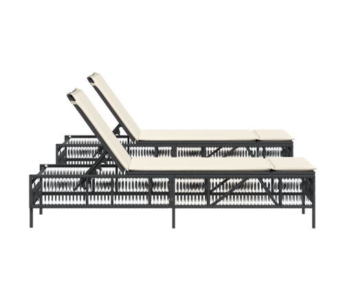 vidaXL sauļošanās zviļņi ar matračiem, 2 gab., melna PE rotangpalma