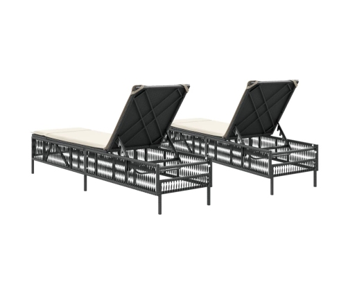 vidaXL sauļošanās zviļņi ar matračiem, 2 gab., melna PE rotangpalma