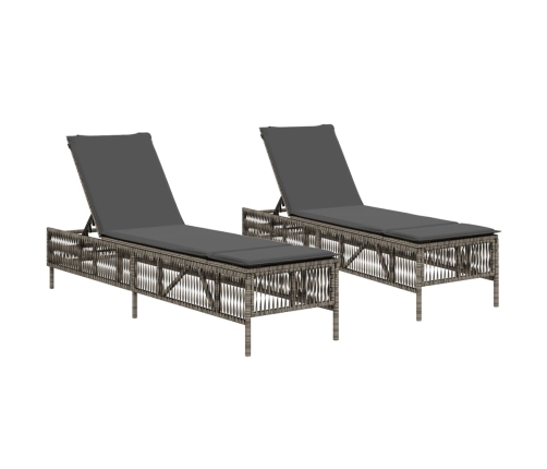 vidaXL sauļošanās zviļņi ar matračiem 2gab gaiši pelēka PE rotangpalma