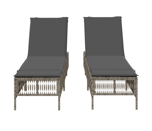 vidaXL sauļošanās zviļņi ar matračiem 2gab gaiši pelēka PE rotangpalma